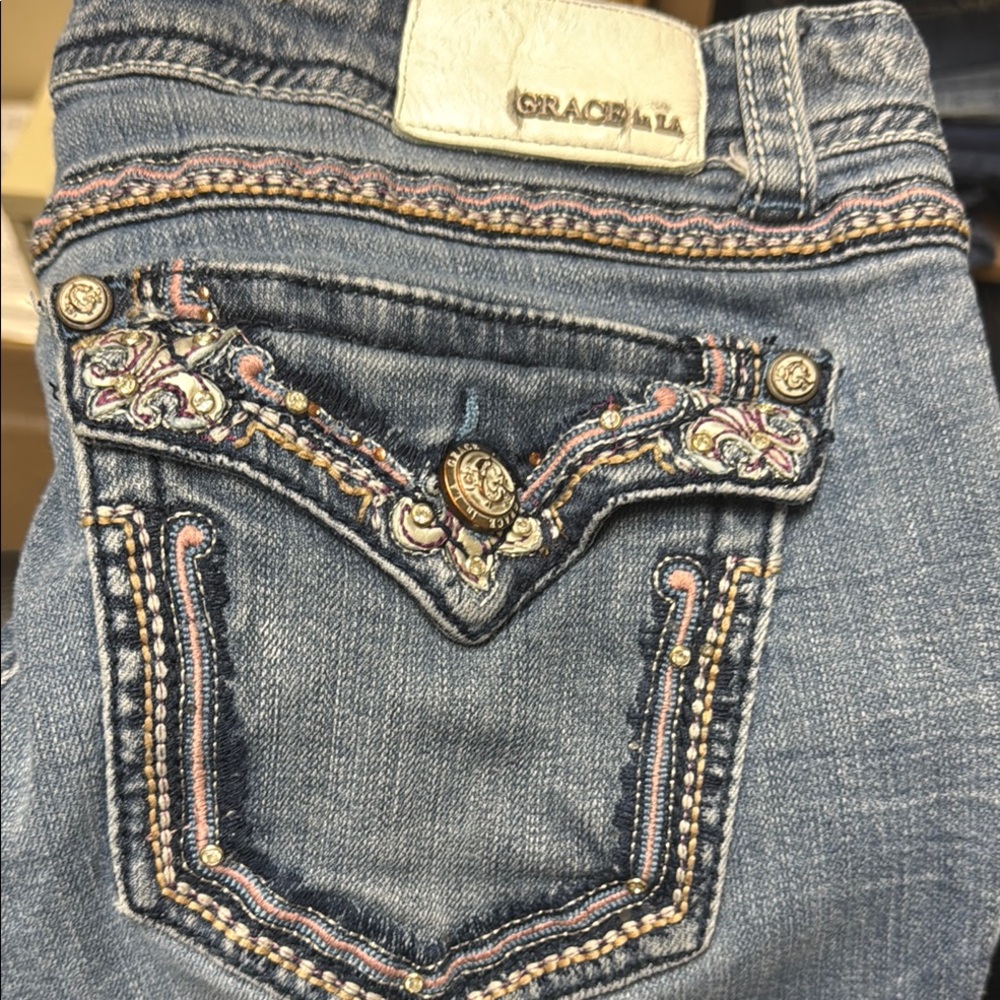 Grace in LA Blue Jeans with Elegant Rhinestone Accents